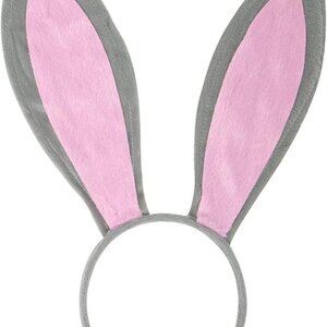 Funcredible Bunny Ears Headband - Plush Easter Rabbit Ears (Gray + Pink)